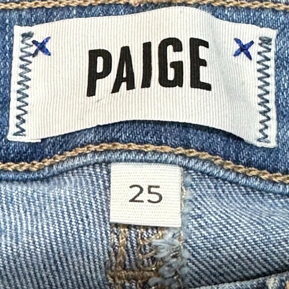PAIGE Genevieve Flare‎ North Star Distressed Wide Leg High Rise Denim Jeans 25 - Picture 5 of 7